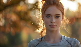 Woman With Red Hair in Gray Shirt photo