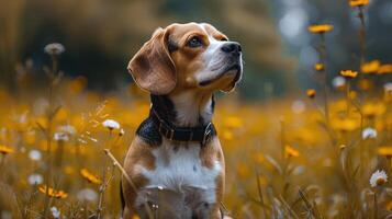 Brown and White Dog Standing on Grass Field photo