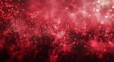 Red Fireworks Exploding in the Night Sky photo