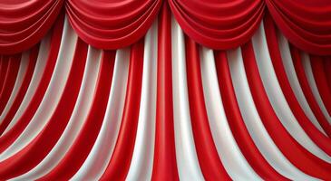 Red And White Striped Curtains With Draped Valance photo