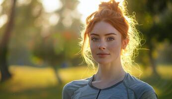 Woman With Red Hair Posing for Picture photo