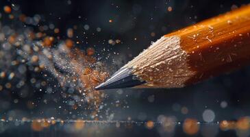 Close Up of a Pencil Writing on a Piece of Paper photo