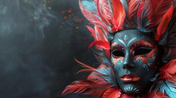 Mask With Feathers on Black Background photo