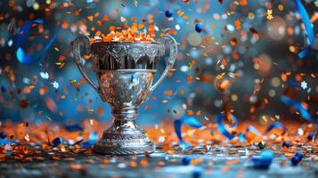 Trophy Surrounded by Confetti photo