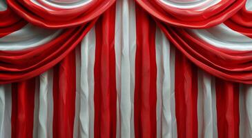 Red And White Striped Curtains With Draped Valance photo