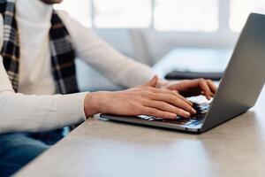 Businessman using a computer to document management concept, online documentation database and digital file storage system or software, records keeping, database technology, file access, doc sharing. photo