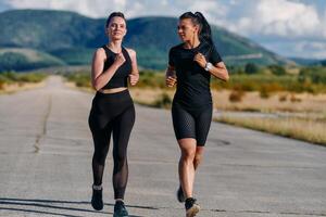 Two Friends Running Together on a Sunny Day, Preparing for Life's Extreme Challenges photo