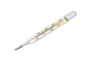 Mercury-in-glass thermometer with temperature mark 40 C isolated on white background flat lay photo