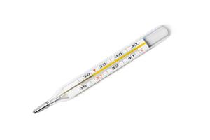 Mercury-in-glass thermometer with temperature mark 36,6 C isolated on white background photo