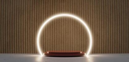 Circular podium room neon light scene empty stage 3D illustration photo
