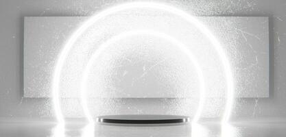 Circular podium room neon light scene empty stage 3D illustration photo