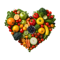 Heart-Shaped Mixed Vegetables and Fruits isolated on a transparent background png