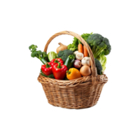 Healthy food in basket. different fruits and vegetables, Potatoes, tomatoes, onions, isolated On A transparent Background png