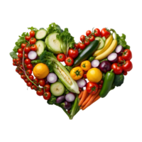Mixed Vegetables and Fruits in Heart Shape isolated on a transparent background png