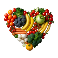 Mixed Vegetables and Fruits in Heart Shape isolated on a transparent background png