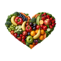 Mixed Vegetables and Fruits in Heart Shape isolated on a transparent background png