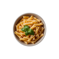a bowl of pasta with a leaf and a green leaf on the top. isolated on transparent background png