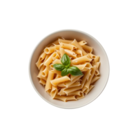 a bowl of pasta with a leaf and a green leaf on the top. isolated on transparent background png