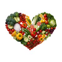 Heart-Shaped Mixed Vegetables and Fruits isolated on a transparent background png