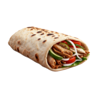 Delicious Greek gyros wrapped in pita bread. Shawarma grilled pita. With fresh meat and vegetables Isolated On a Transparent Background png