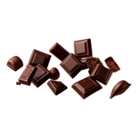 Flying Delicious chocolate pieces, fresh dark brown chocolate cut out isolated on a transparent background png