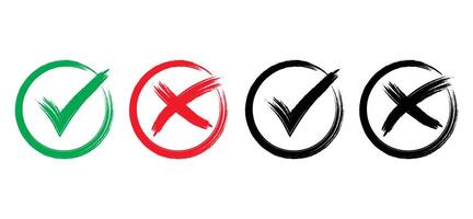 Check mark and X mark icon with brush texture. Check mark and x mark icon for apps and websites. vector