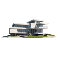 a modern house with a lot of windows on the side isolated on a transparent background png
