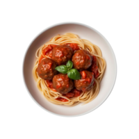 A delicious plate of Spaghetti pasta with tomato sauce, meatballs isolated on a transparent background png