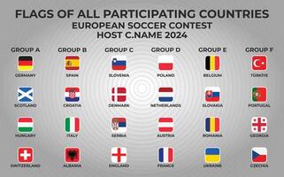 Square flags of All participating countries in european soccer contest 2024 vector