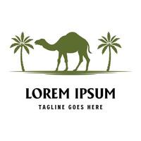 Middle East Desert with Palm Date and walking Camel Illustration vector