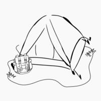 a drawing of a tent with a backpack vector