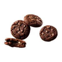 chocolate cookies with nuts and a square of chocolate chips isolated on a transparent background png