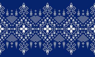 a detailed fabric pattern composed of pixelated designs and blue background vector
