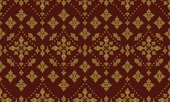 a detailed fabric pattern composed of flowers designs and red background vector