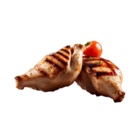 köstlich würzig gegrillt Grill voll geröstet Hähnchen mit Tomate isoliert auf ein transparent Hintergrund png
