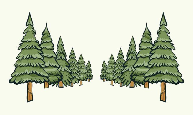 Colorful Nature pine tree illustration set