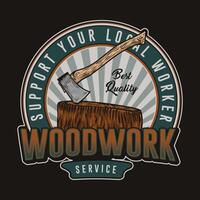 Badge set for wood workshop or joiner craft studio. Carpenter tool planer symbol vecto vector