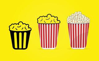 Realistic popcorn in red striped paper vector