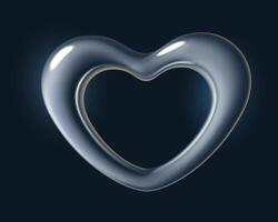 Chrome metal heart shape 3d realistic silver y2k design element vector