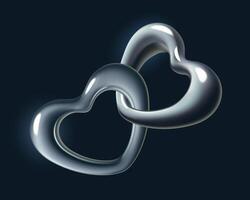 Chrome metal heart shape 3d realistic silver y2k design element vector