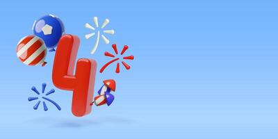 4th July 3d holiday banner with number 4 and copy space for US Independence Day vector