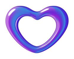 Chrome heart 3d shape purple iridescent y2k holographic design element vector