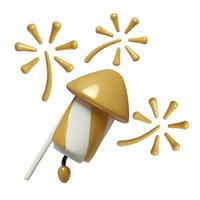 Golden holiday fireworks 3d emoji. Three dimensional abstract party firecracker. vector
