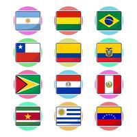 South american continent flags. Flat rectangle element design, travel symbols, landmark symbols, geography and map flags emblem. vector