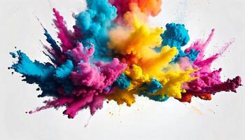 Colorful powder explosion isolated on white background. Colorful abstract paint explosion. Holi paint, with 3d rendering effect photo