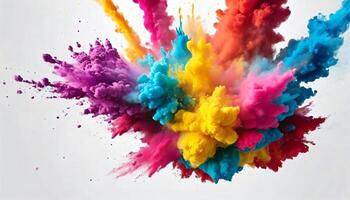 Colorful powder explosion isolated on white background. Colorful abstract paint explosion. Holi paint, with 3d rendering effect photo