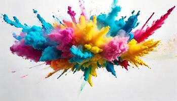 Colorful powder explosion isolated on white background. Colorful abstract paint explosion. Holi paint, with 3d rendering effect photo