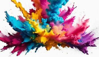 Colorful powder explosion isolated on white background. Colorful abstract paint explosion. Holi paint, with 3d rendering effect photo
