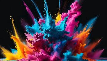 Colorful powder explosion isolated on black background. Colorful abstract paint explosion. Holi paint, with 3d rendering effect photo