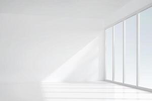 3D room space background with soft shadow. Empty white room space for interior design and decoration. 3D render. photo
